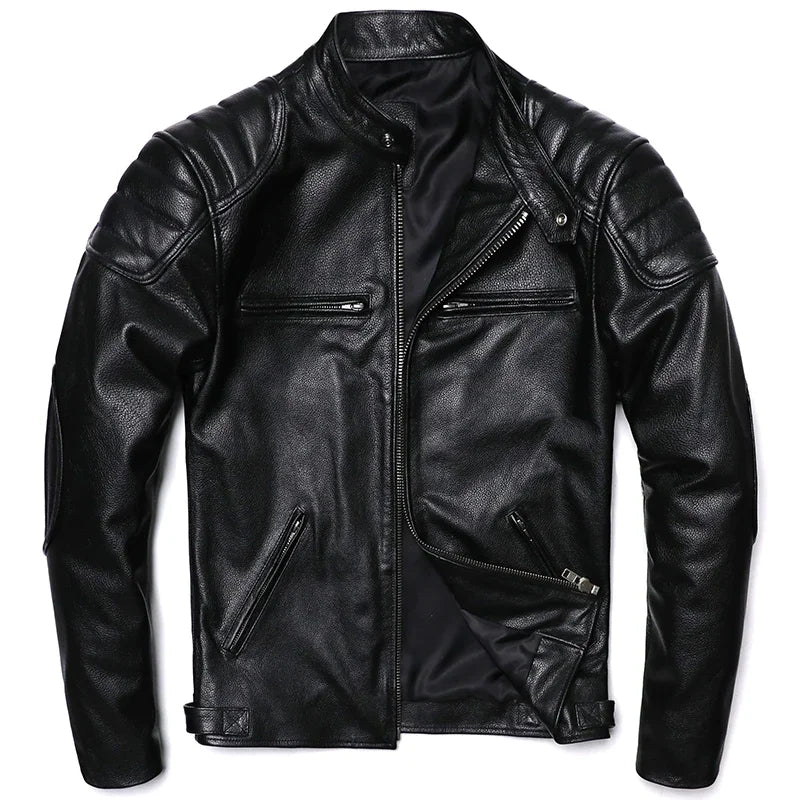 Chaqueta de Cuero de Vaca Vintage Camel para Hombre – Corte Slim y Estilo Motociclista