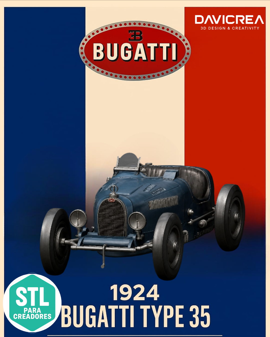 Bugatti Type 35 Vintage – Diseño Clásico de Carreras