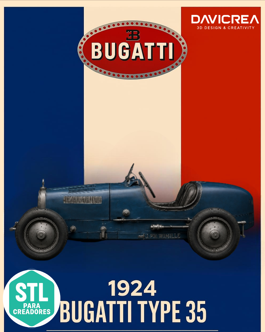Bugatti Type 35 Vintage – Diseño Clásico de Carreras