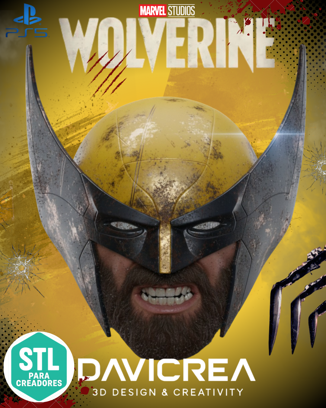 Wolverine PS5 – Modelo 3D con Soporte de Logan (STL)