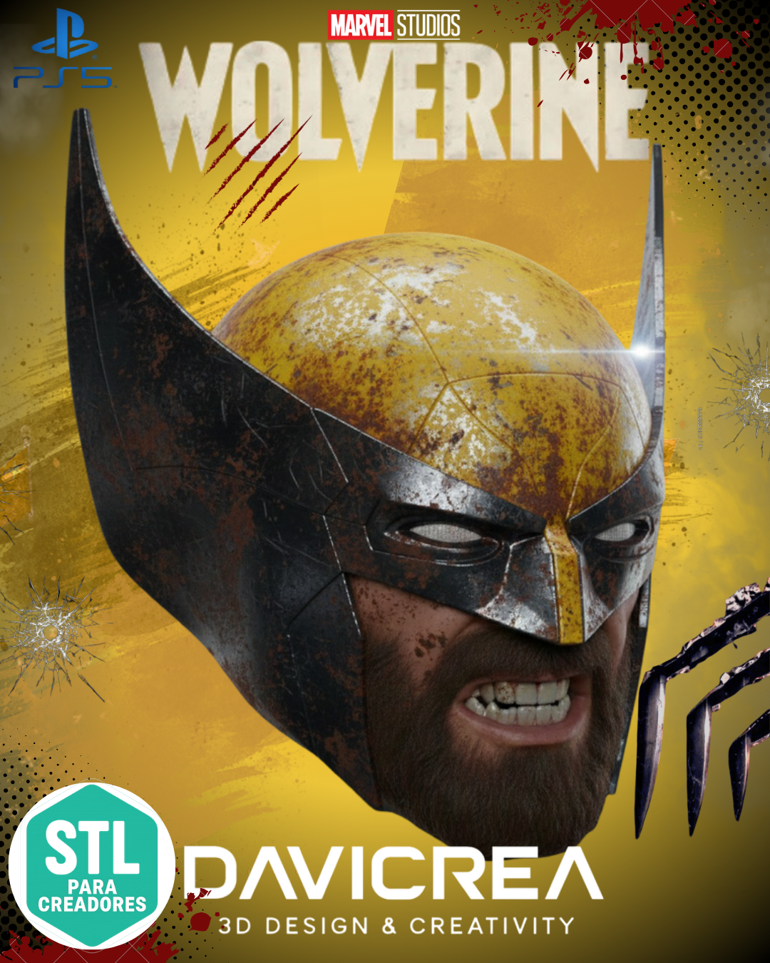 Wolverine PS5 – Modelo 3D con Soporte de Logan (STL)