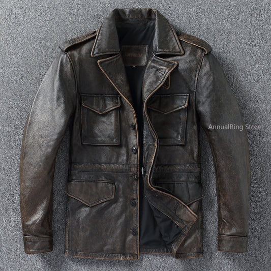 Chaqueta de Cuero M43 – Estilo Moto & Biker Vintage para Hombre