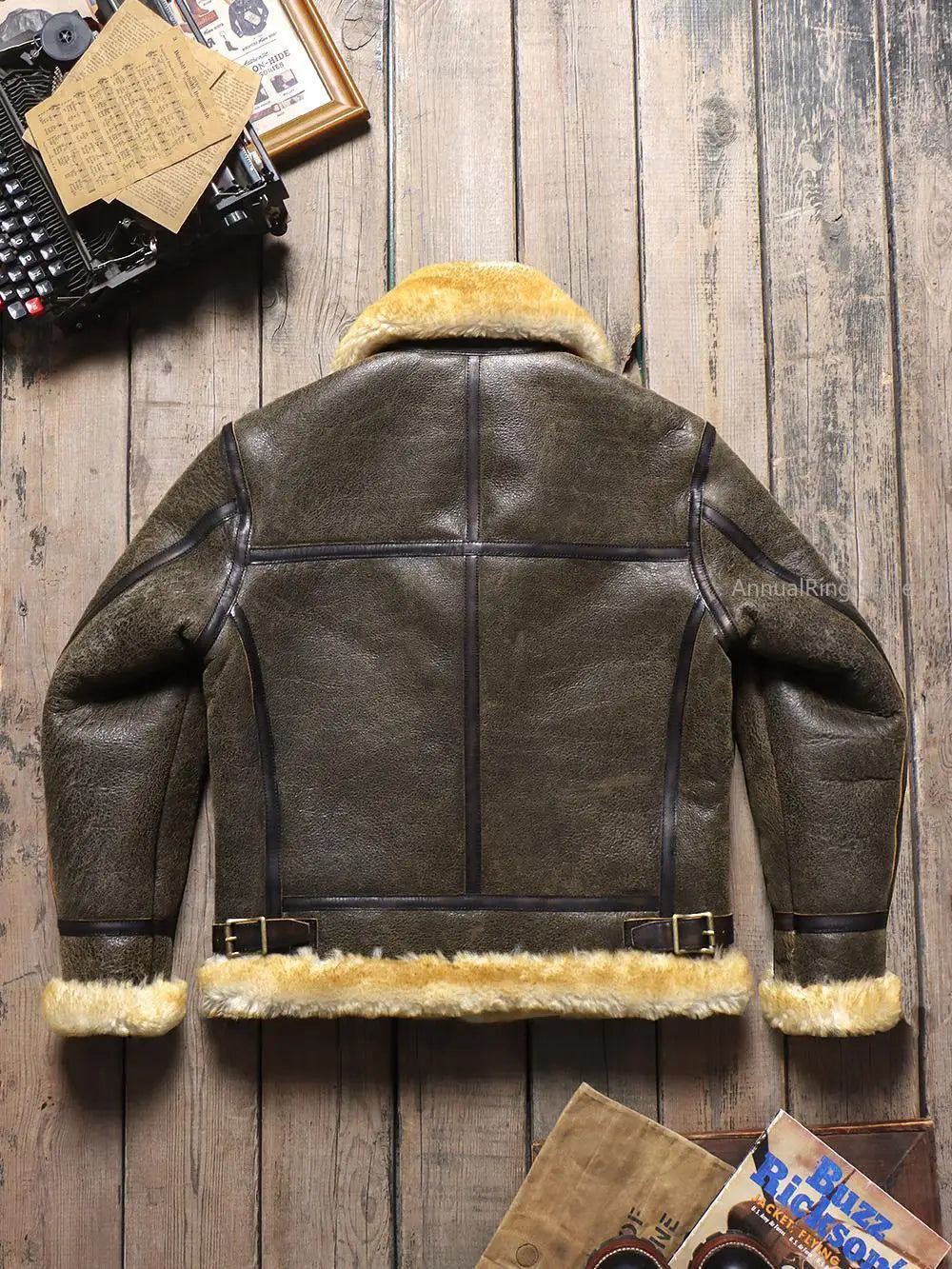 Original Merino Shearling Classic B3 Pilot Jacket Men's Warm Vintage Genuine Leather Fur Jacket