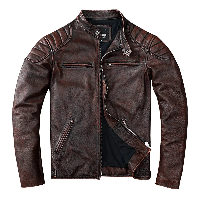 Chaqueta de Cuero de Vaca Vintage Camel para Hombre – Corte Slim y Estilo Motociclista