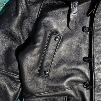 Black Hooded Winter Long Shearling Jacket Men Casual Style Plus Size 4XL Genuine Natural Sheepskin Thick Warm Coat