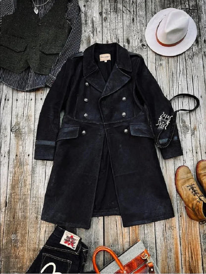 Italian Calfskin Military Coat – Cidu Luxury Long Real Leather Jacket