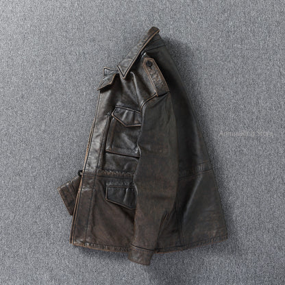 Chaqueta de Cuero M43 – Estilo Moto & Biker Vintage para Hombre