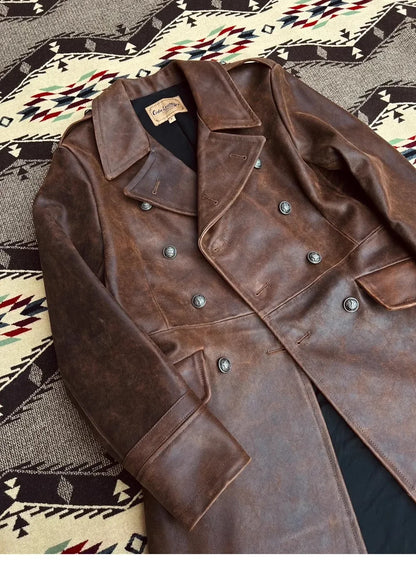 Italian Calfskin Military Coat – Cidu Luxury Long Real Leather Jacket