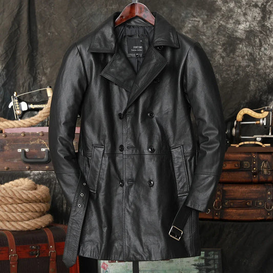 Chaqueta larga de cuero genuino estilo casual Modelo: M923