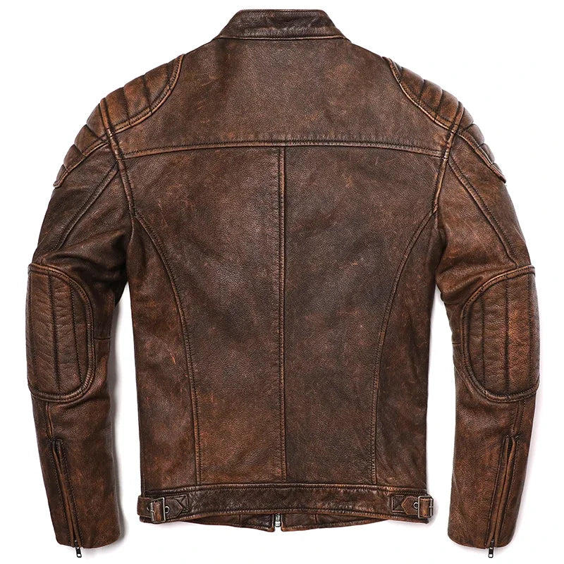 Chaqueta de Cuero de Vaca Vintage Camel para Hombre – Corte Slim y Estilo Motociclista