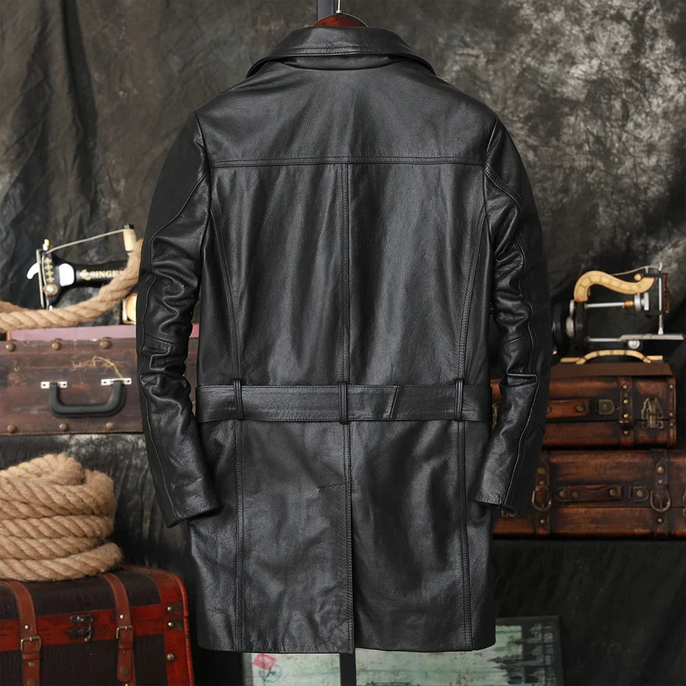 Chaqueta larga de cuero genuino estilo casual Modelo: M923