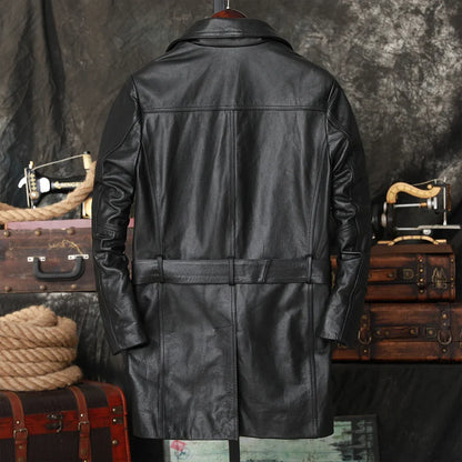 Chaqueta larga de cuero genuino estilo casual Modelo: M923