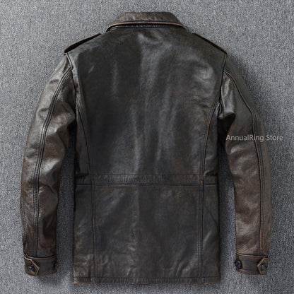 Chaqueta de Cuero M43 – Estilo Moto & Biker Vintage para Hombre