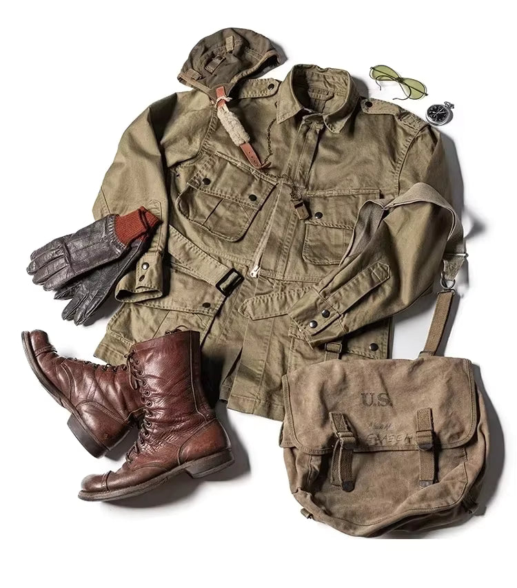 Rugged Bronson M1942 Paratrooper Jump Jacket – Estilo Militar Vintage para Hombre