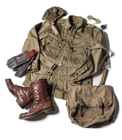 Rugged Bronson M1942 Paratrooper Jump Jacket – Estilo Militar Vintage para Hombre