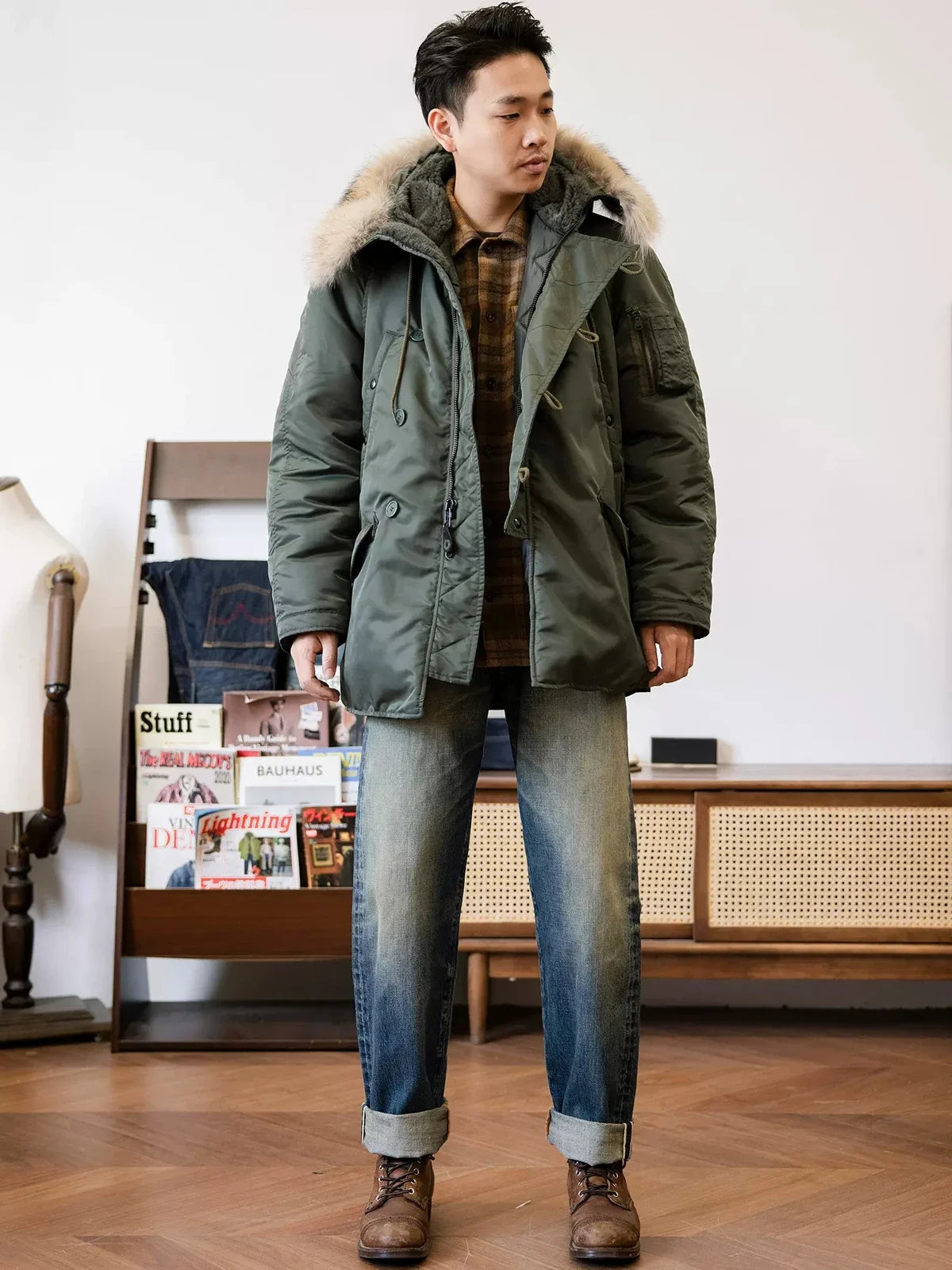 Red Tornado N-3B Cold Weather Parka Military Men's Hooded Nylon Flight Jacket