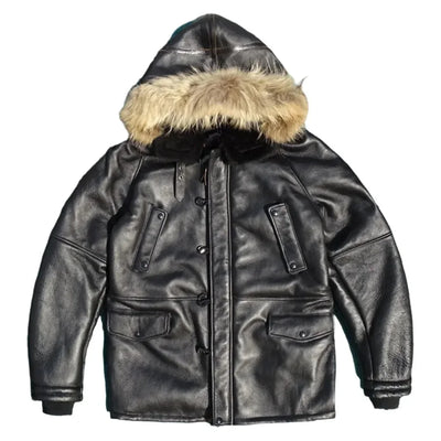 Black Hooded Winter Long Shearling Jacket Men Casual Style Plus Size 4XL Genuine Natural Sheepskin Thick Warm Coat