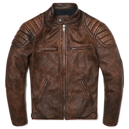 Chaqueta de Cuero de Vaca Vintage Camel para Hombre – Corte Slim y Estilo Motociclista